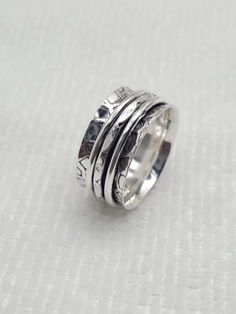 925 Silver Stackable Textured Spinner Ring Band